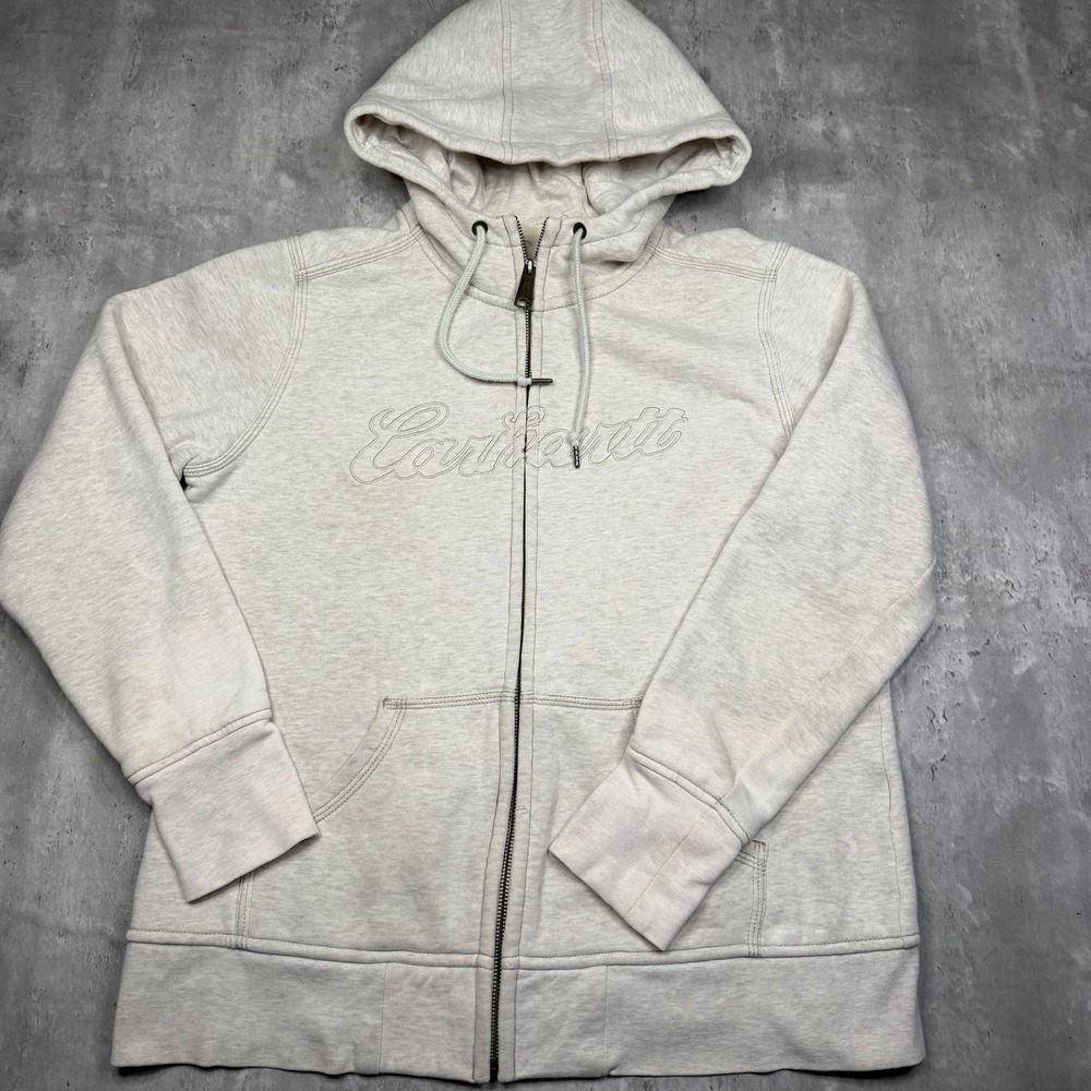 Carhartt Full Zip Hoodie Womens M Oatmeal Heather Embroidered Logo Workwear USA